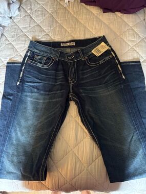 BKE Dark Blue Boot Cut Jeans with Contrast Stitching